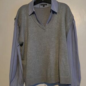 Adrianna Papell Gray and Blue Twofer Top - XL